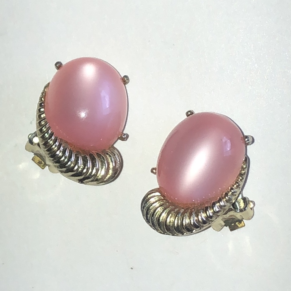 Classic Pink Cabochon Clip On Earrings